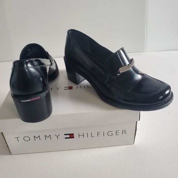 Tommy Hilfiger Shoes - VTG Tommy Hilfiger Women’s Loafers Size 7 Black Patent Loafer Block Heel Y2K